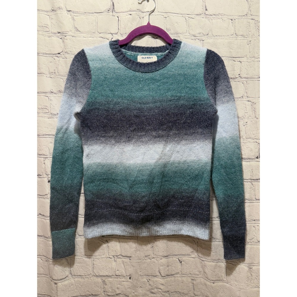 Old Navy Women's Ombre Crew Neck Long Sleeve Sweater XS Blue Green